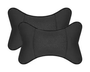 2 PCS Car Neck Pillows Both Side Pu Leather 2pieces Pack Headrest Fit for Most Cars Filled Fiber Universal Car Pillow (Black)