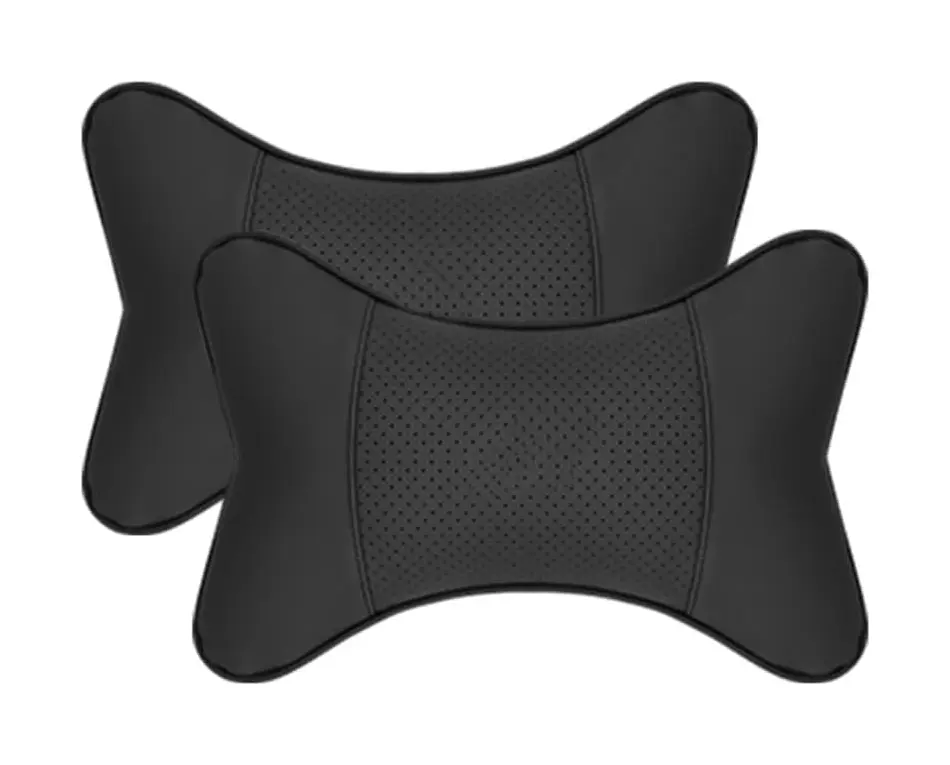 2 PCS Car Neck Pillows Both Side Pu Leather 2pieces Pack Headrest Fit for Most Cars Filled Fiber Universal Car Pillow (Black)
