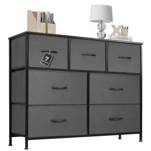 Dresser TV Stand, Entertainment Center with Fabric Drawers, Media Console Table with Metal Frame and Wood Top for TV up to 45 inch