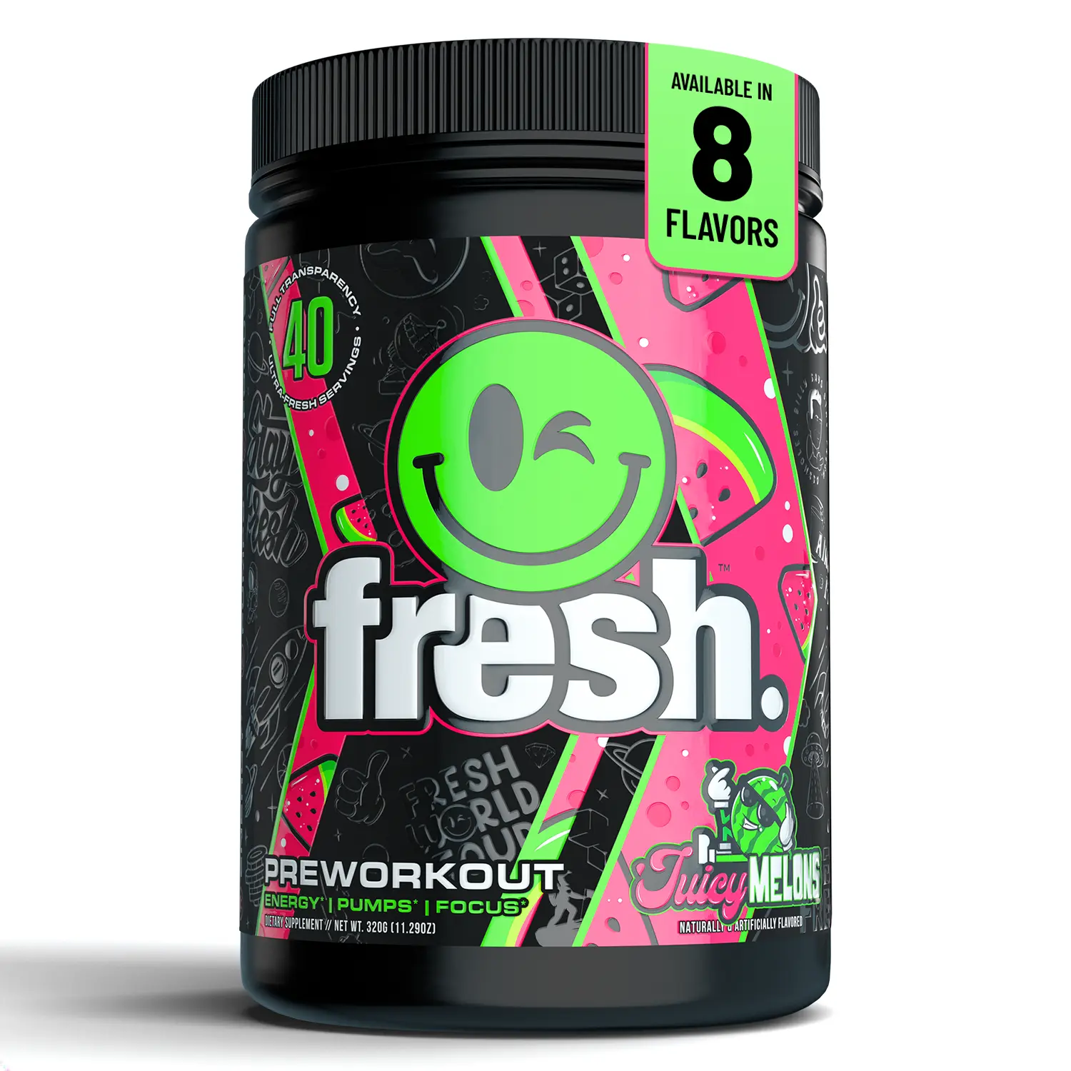 Fresh Supps Pre-Workout Fitness Supplement Powder, 11.29 oz Juicy Melons Flavor, 40 Servings, Energy, Focus, Pumps & Endurance Support with L-Citrulline, Beta-Alanine, Amino Acids & Dietary Nutrition Benefits