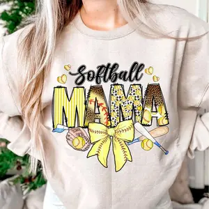 Softball Mama Coquette Bow Shirt, Game Day Checkered Softball Sweatshirt, Sports Mom Tee, Mother's Day Gift