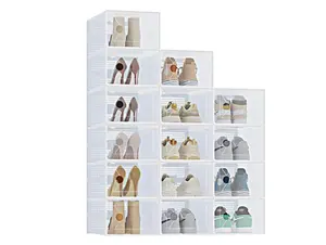 White Sneaker Storage Boxes 12/15 Pack, Stackable 9"W & 10"W Shoe Organizers with Lids, Modern Shoe Display Cases for Closet & Entryway