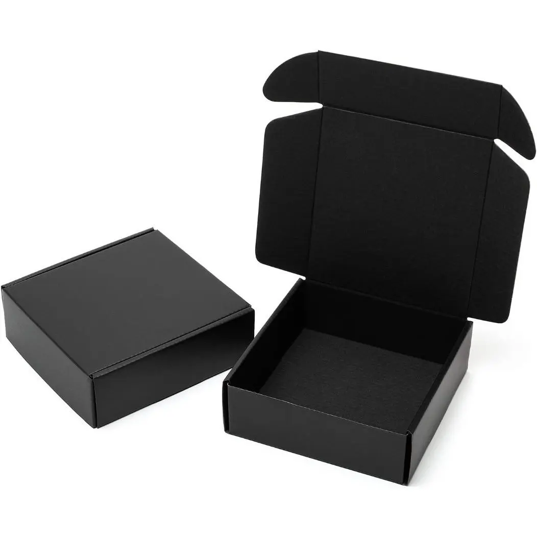 25 Pack Black Mailer Boxes 6x6x2" - Tab Locking Cardboard Box for Gift Jewelry