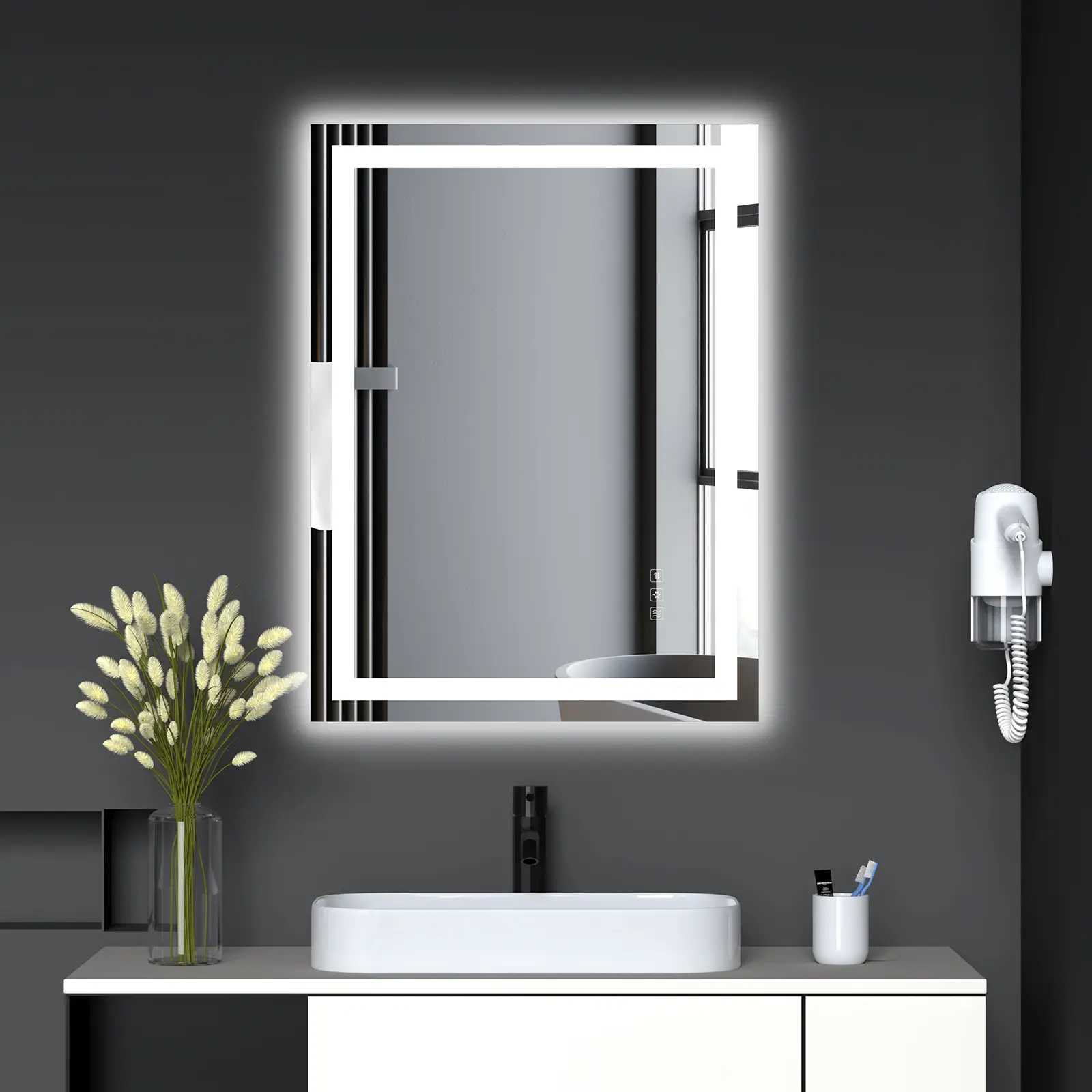 LED Bathroom Vanity Mirror - Frameless Modern Minimalist, Shatterproof Tempered Glass, Front-Backlit, Anti-Fog, 3-Tone Dimming, Splashproof View Smart Makeup Mirror with 3X Magnifier for Bathroom Dressing Room