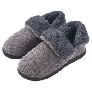 VONMAY Men's Comfort Fuzzy Slippers Boots Memory Foam Booties Decor Comfy House father Shoes Indoor Outdoor Footwear Boy Rubber Knit