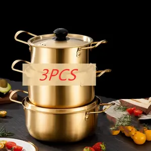 Stainless Steel Hot Pot Set, 3 Counts/set Different Sizes Of Instant Noodle Pots with Lid, Kitchen Cookware for Home Use