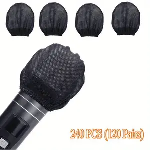 240PCS Individually Wrapped Mic Covers 120 Pairs Disposable Non Woven Sanitary Microphone Windscreens (Black)