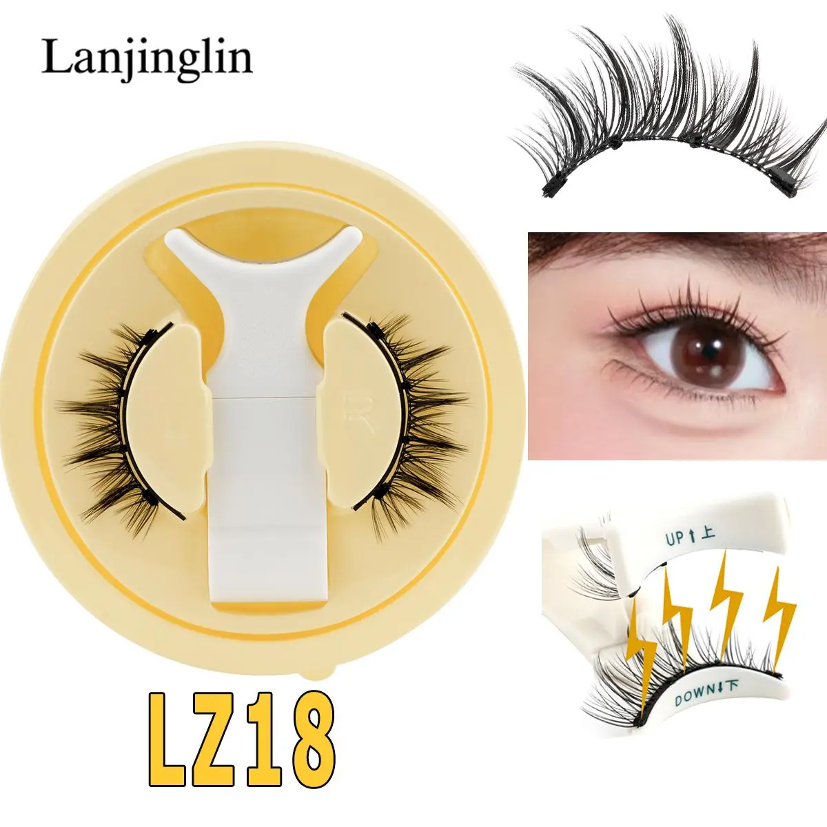 Lanjinglin Reusable Magnetic Eyelashes 1 Pair Handmade Mink Lashes Natural Curly Fluffy Magnetic Eyelashes with Tweezer Set