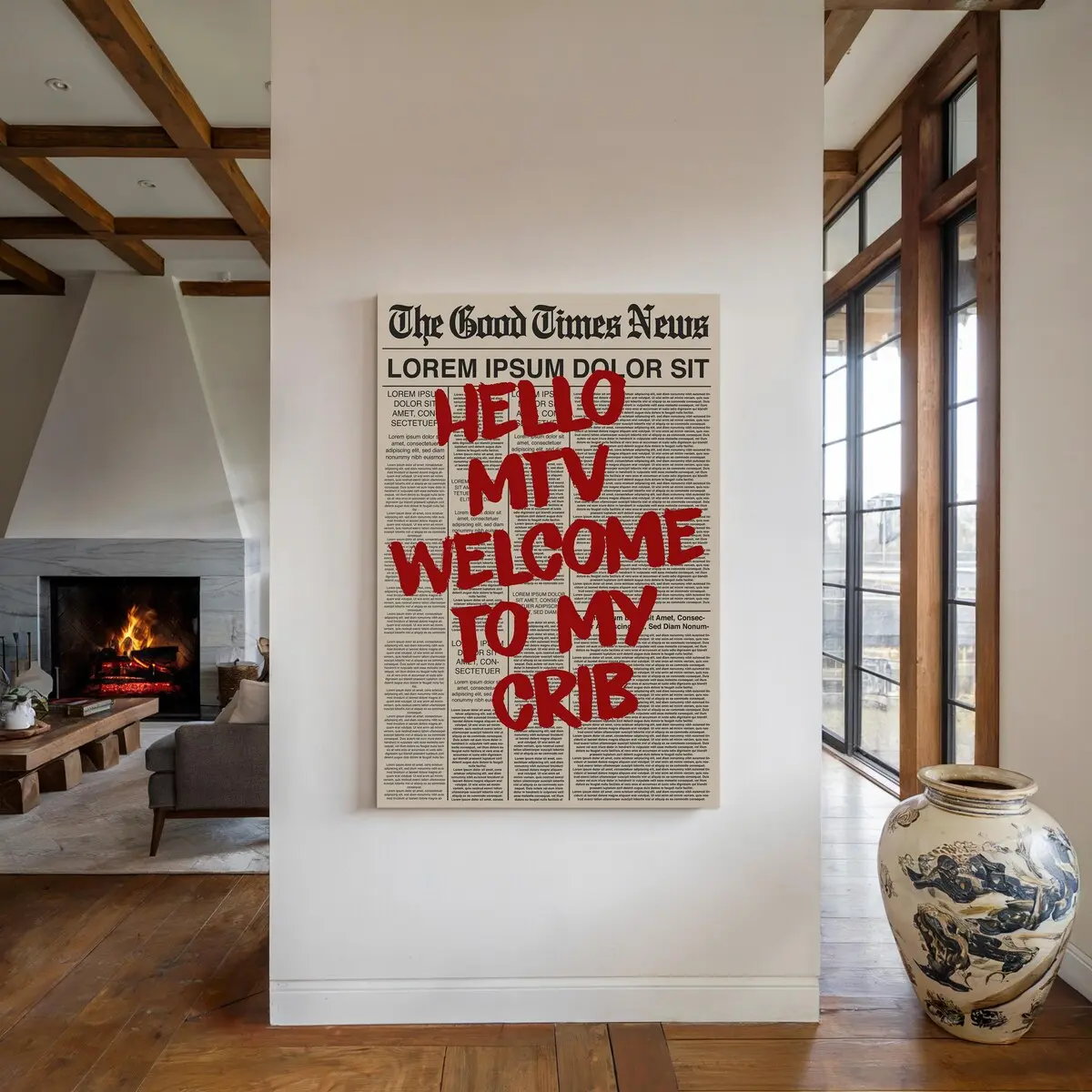 Hello MTV Welcome to My Crib Wall Art | Funny MTV Poster | Bold Typography Print Unframed