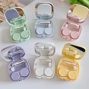 Contact Lens Case Simple DIY Square Box Portable Colored Contact Lens Companion Double Box Smooth Storage Box Wholesale travel size cute