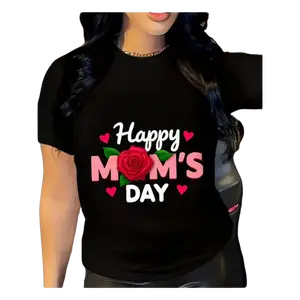 Happy Mother’s Day Floral Heart Print.Women’s summer white crew neck short-sleeve T-shirt, breathable casual short-sleeve tee