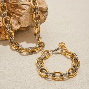 The Beaux Fusion Set - Gold & Silver Tone Stainless Steel Necklace 15.5”-18” & Bracelet 7”-9” Hypoallergenic & Nickel-Free 2-Piece Set