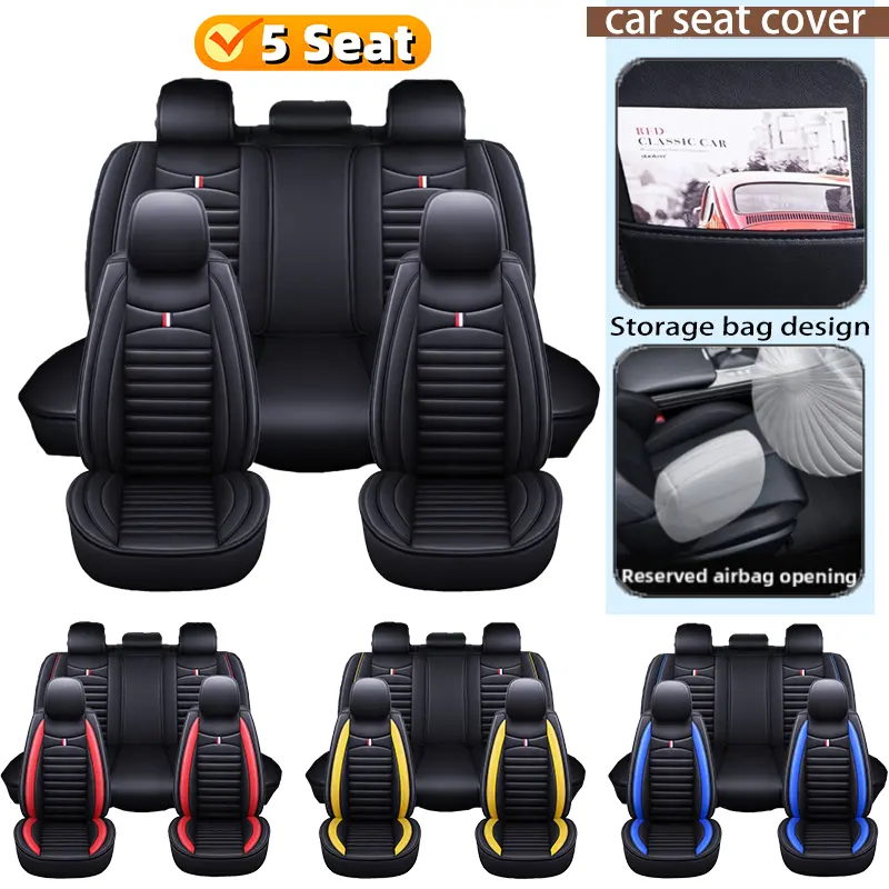 non slip design Car seat cover, wear-resistant and anti-wrinkle, five-seater PU leather seat cover, comfortable and breathable for all seasons, all-inclusive protective cover for car seats
