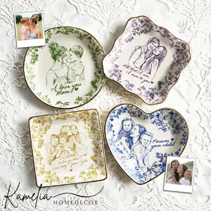 Personalized Mothers Day Photo Ring Dish, Custom Toile De Jouy Photo Jewelry Dish, Mother Of the Bride Wedding Keepsake Gift From Daughter