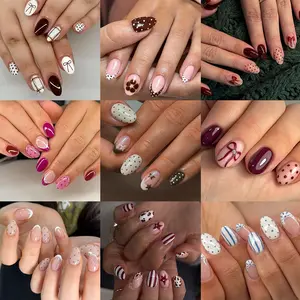 144pcs Short Oval Acrylic Nails Set, Mixed Designs Including Stars, Leopard Print, Stripes, Bowknots, French Patterns, Reusable Nail Tips, Nail Art Diy Summer Nails, Removable False Nails