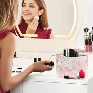 Quilted Makeup Bags for Women Girls, Aesthetic Organizer Bag, Flower Cute Travel Toiletry Bags