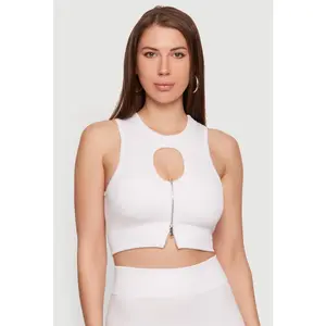 Compression Rib Zip Front Cutout Detail Crop Top