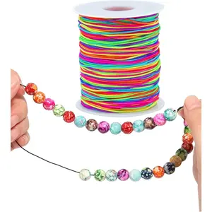 1.2mm Rainbow Elastic Rope,  for  Making, Bracelets, Beads, Crafts, Elastic Beads, DIY Friendship Bracelet Supplies (Colored 85m 1 roll, Beads not Included)
