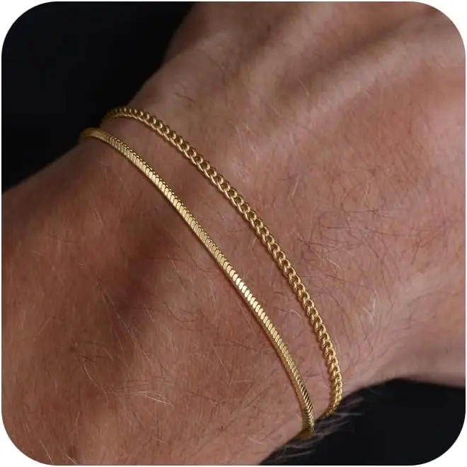 KOPERIN Snake Cuban Figaro Chain Bracelets For Men Stack 6.5-8 Bracelet Set Dainty 2mm/5mm Jewelry Gift For Fashion