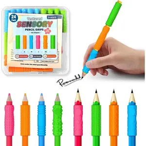 Textured Pencil Grips for Kids & Adults 24 Pack Sensory Fidget Toys for ADHD Autism Quiet Classroom Office Tools for Anxiety Stress Relief Educational Supplies Student Rewards & Gifts