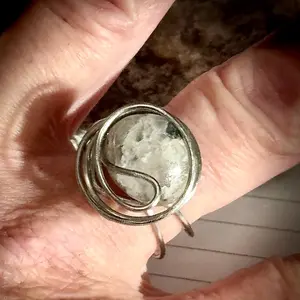 Natural Quartzite with Tourmaline inclusion crystal handcrafted adjustable size stainless wire wrapped ring.