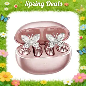 [Spring Deals] Coucur 2026 Jewelry-Inspired Clip-On Earbuds with Butterfly Earrings Comfortable Fit 50H Playtime Bluetooth 5.4 Wireless Headphones for Women Sports Workouts