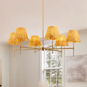 6-Light Gold Chandelier Light Fixture, Adjustable Hanging Ceiling Light for Dining Room Kitchen