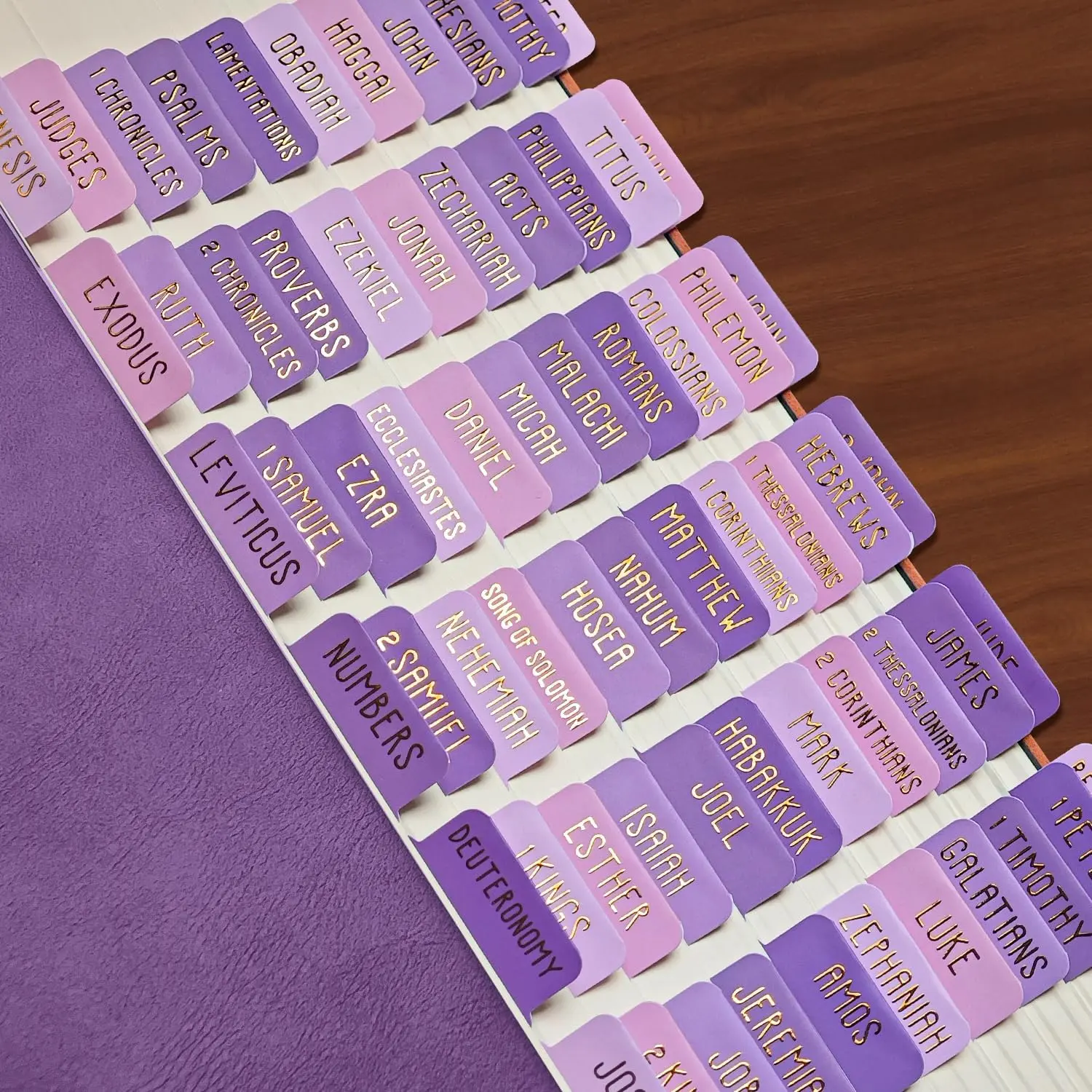 Laminated  Tabs,  Study Supplies, Large Print  Book Tabs for Women and Men, ( Foil Embossed Lettering)  Labels Index Tabs,  Accessories for Easy Navigation(Gentle Purple)
