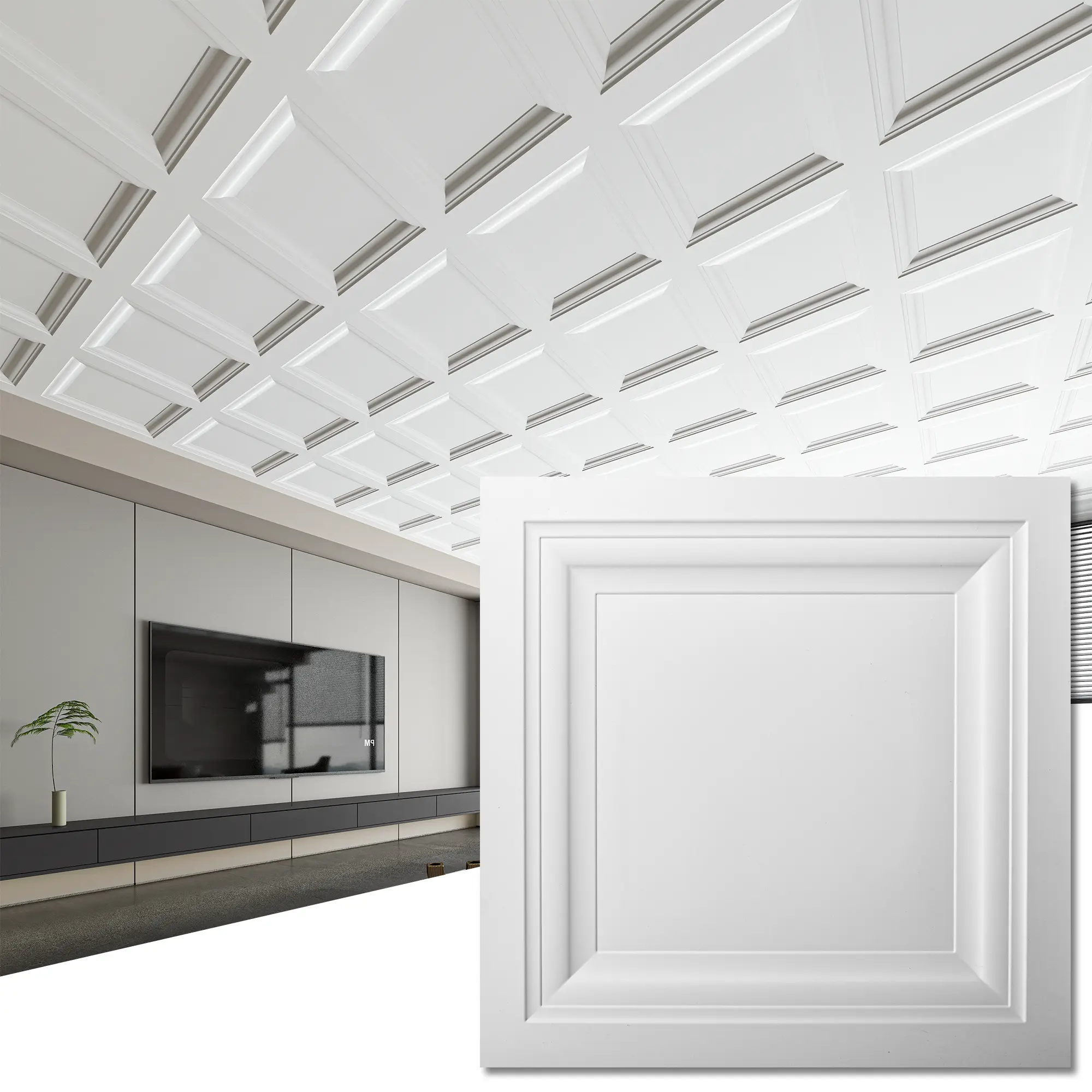 Art3d Thin Lightweight Easy DIY Decorative Panels - 12-Pack 24x24in Square Waterproof PVC Drop Ceiling Tile, Compatible with 15/16" Grid System, Full Coverage 48 sq.ft. for Interior Decor