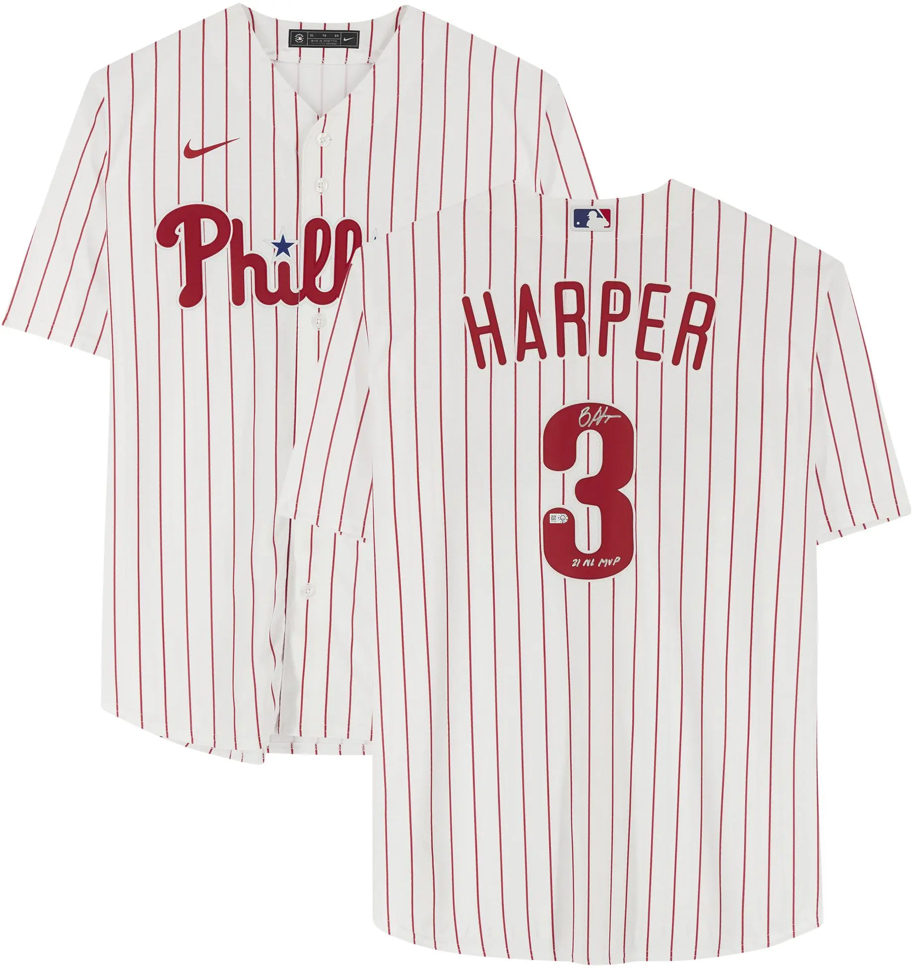 Bryce Harper Philadelphia Phillies Autographed White Nike Replica Jersey with "21 NL MVP" Inscription - Fanatics Authentic Certified