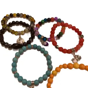 Multi Color Beaded Bracelet - Assorted Beads in Various Colors Including Black, Brown, Green, Blue, Red, Orange & Yellow bracelets day gift