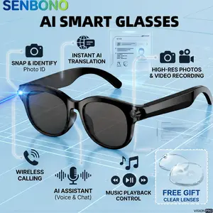 Senbono HD Smart Glasses Camera, 2mp Video Recording, Wireless Calling, Music Playback, Voice Assistant, Portable Sports Eyewear