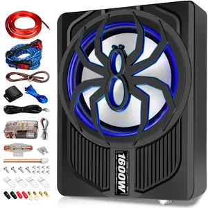[Bass Drop] SCBPAUD 10-Inch Low-Profile Under-Seat Car Subwoofer Full Set, 1600W Class D Amplifier with Dual-Sided Heat Dissipation, Blue Ambient Light for Cars/SUVs, Trucks, RVs