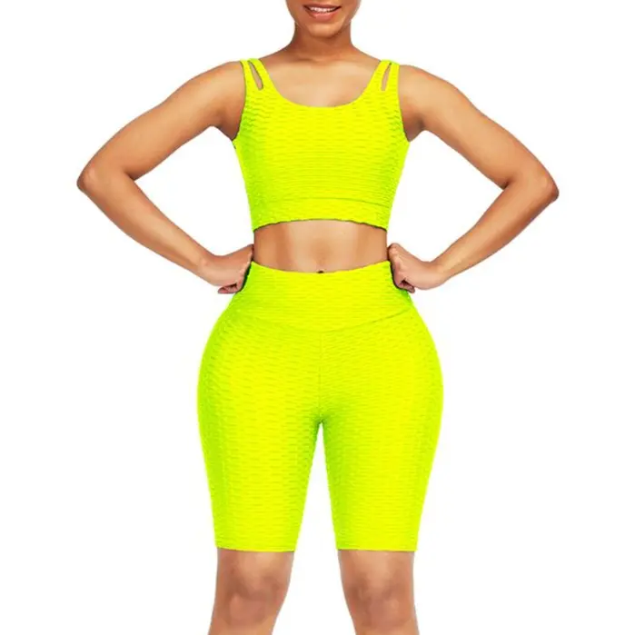 FeelinGirl Seamless Activewear Set for Women Jogging 2 Pieces Peach Buttocks Shorts and Bra Padded Set Workout Outfit