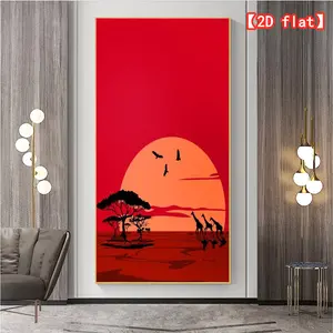 2D flat large best-selling decorative painting, African sunset scenery canvas painting without frame, suitable for living room, office, interior background decoration