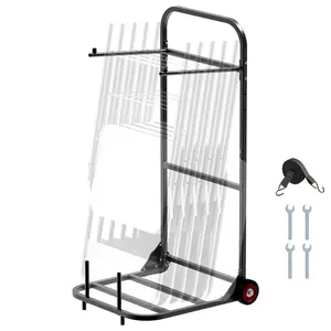 VEVOR Folding Chair Rack, 100 LBS Capacity, Heavy-duty Chair Cart for Hanging 10 Chairs, Multi-Function Metal Chair Storage Dolly with Rubber Wheels, Push-Style Chair Holder, Matte Black