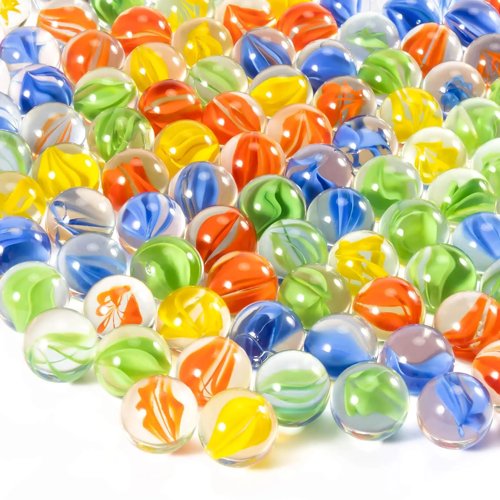 90Pcs Bulk Glass Marbles - 14mm Medium Thick Cat Eye Beads for Marble Games, Toys & Hobbies Sports Outdoor Play