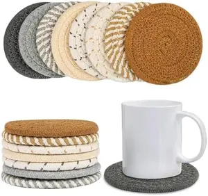 8 PCS Coasters for Drinks Woven Absorbent Coaster Set of 8 Colors 4.3 Inch for Boho Home Decor Coffee Table Farmhouse Kitchen Tabletop Protection Ideal Housewarming Gift Silicone Stylish Tableware Ceramic Fabric Traditional