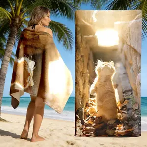 1pc Cat Pattern Beach Towel Polyester Beach Towel Diving Quick Drying Compact Unisex Beach Camping Highly Absorbent Lightweight Birthday Gift Beach Vacation Outdoor Activities Fitness