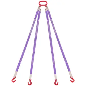 VEVOR Lifting Sling Straps, Four Leg Polyester Bridle Sling with Hooks, 6600LB Capacity, 5Ft Heavy Duty Rigging Strap, Thickened Wear-Resistant Webbing Slings for Engines Cranes Hoists Truck