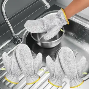 4pairs Portable kitchen cleaning heavy-duty scratch free steel wire scrubbing cloth - reusable wet/dry cleaning bowl cloth with steel wire ring end, multifunctional kitchen cleaning pad, suitable for pots, pans, stoves, sinks