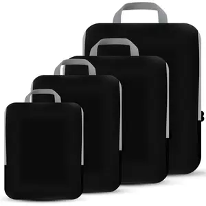 4 Set Compression Packing Cubes Travel - Travel Accessories Exble Packing Organizers for Carry On - Essentials Luggage Bags - Black