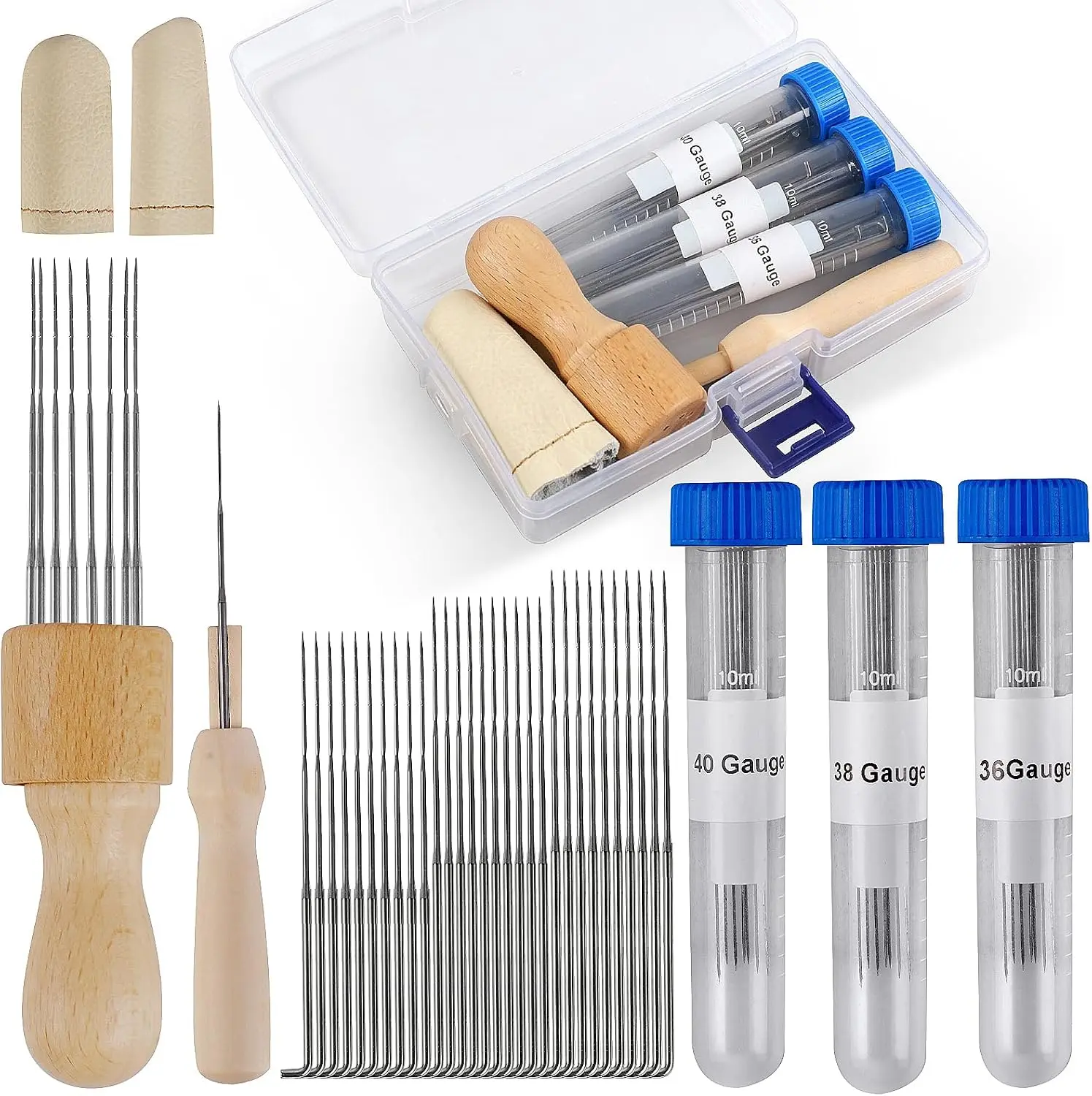 Needle Felting Ket, Needle Felting Supplies with 30pcs 3 Sizes Wool Felting Needles, Wooden Handle, Fingercots, Storage Box, Felting Needle Tools for Beginner & Professional DIY Felting Crafts