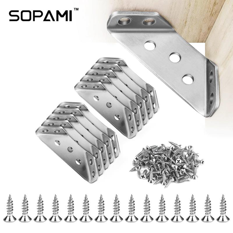 SOPAMI Heavy Duty Angle Brackets 20PCS Set with Screws for Shelves ...