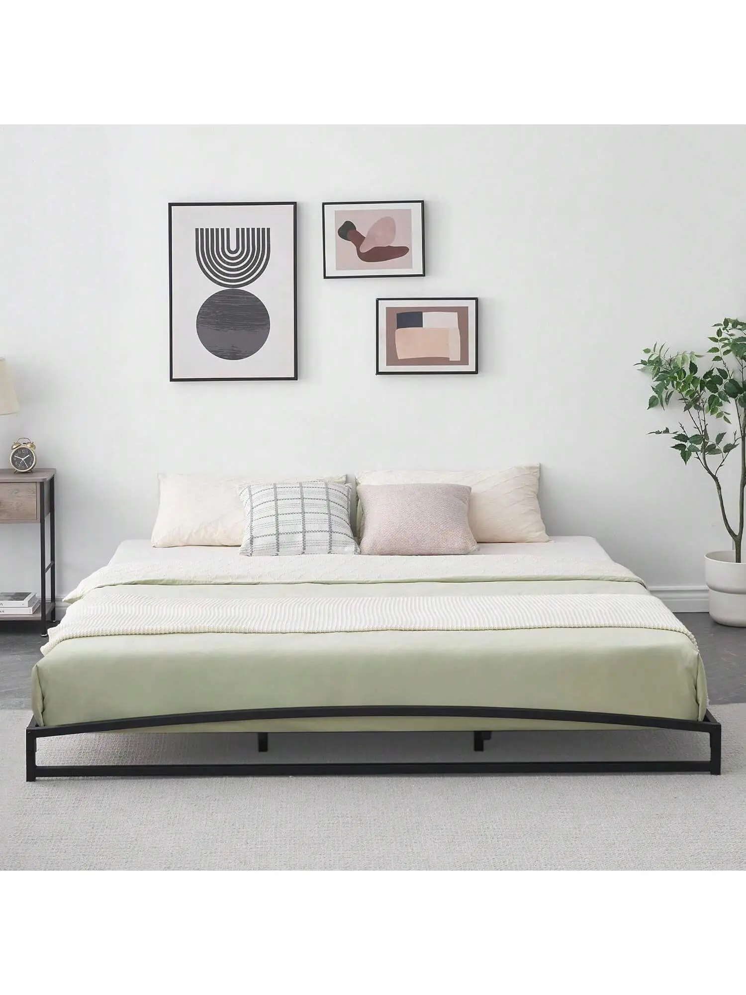 【Christmas Gift】Black King Size Bed with Four Size 6 Inch Metal Platform Bed Frame, Low Profile, Sturdy Steel Slats, No Box Spring, Easy Assembly