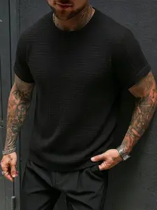 Viral Men's 3D Textured Knit T-Shirts | Black & White Luxury Waffle Grid Crewneck, Casual Slim Fit, Breathable, Minimalist Streetwear, 2026 Must-Have Versatile Tops for All Occasions #MensStyle #KnitTee #TikTokFashion
