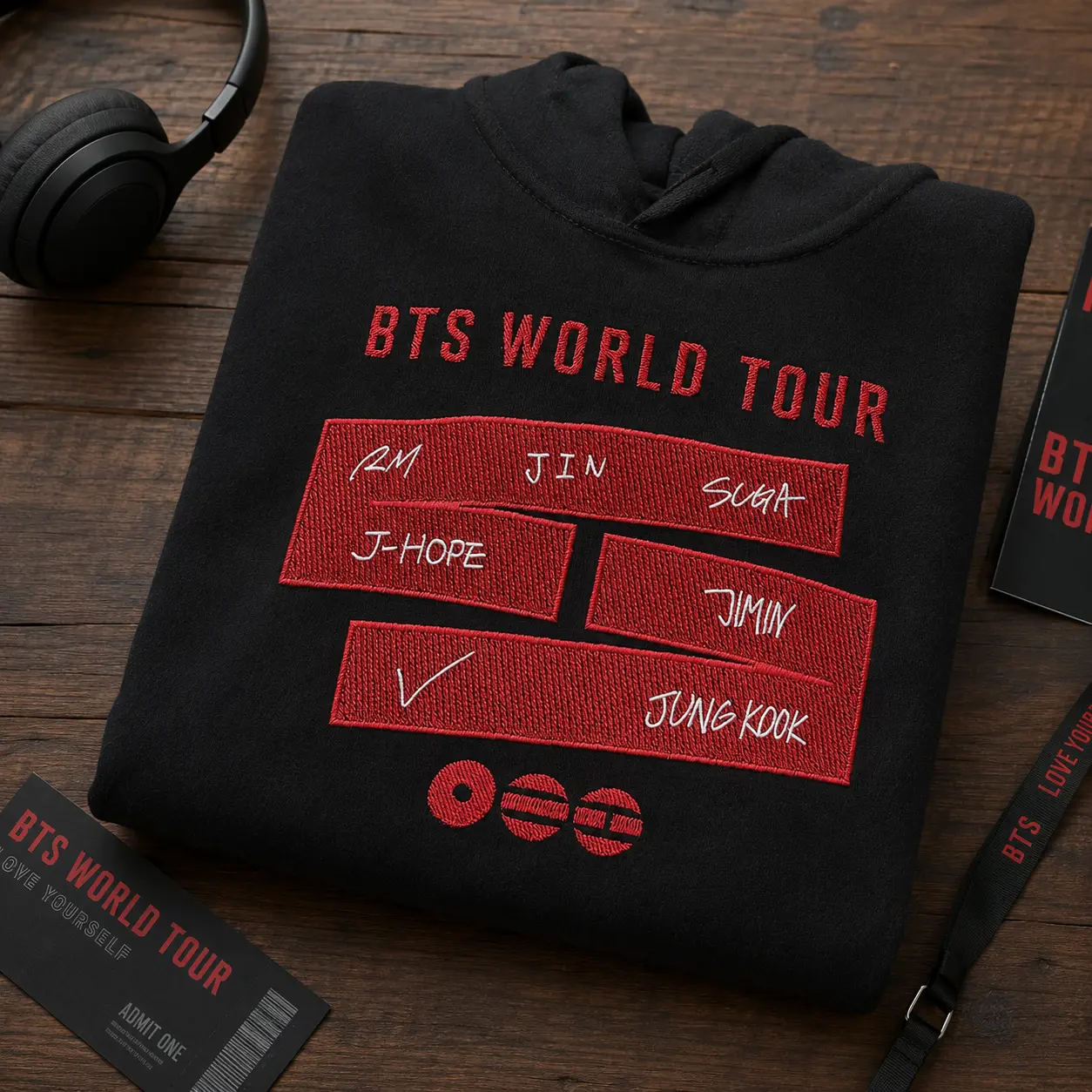 World Tour Embroidered Hoodie, Kpop All Members Name Sweatshirt, ARMY K-pop Fan Merch Gift