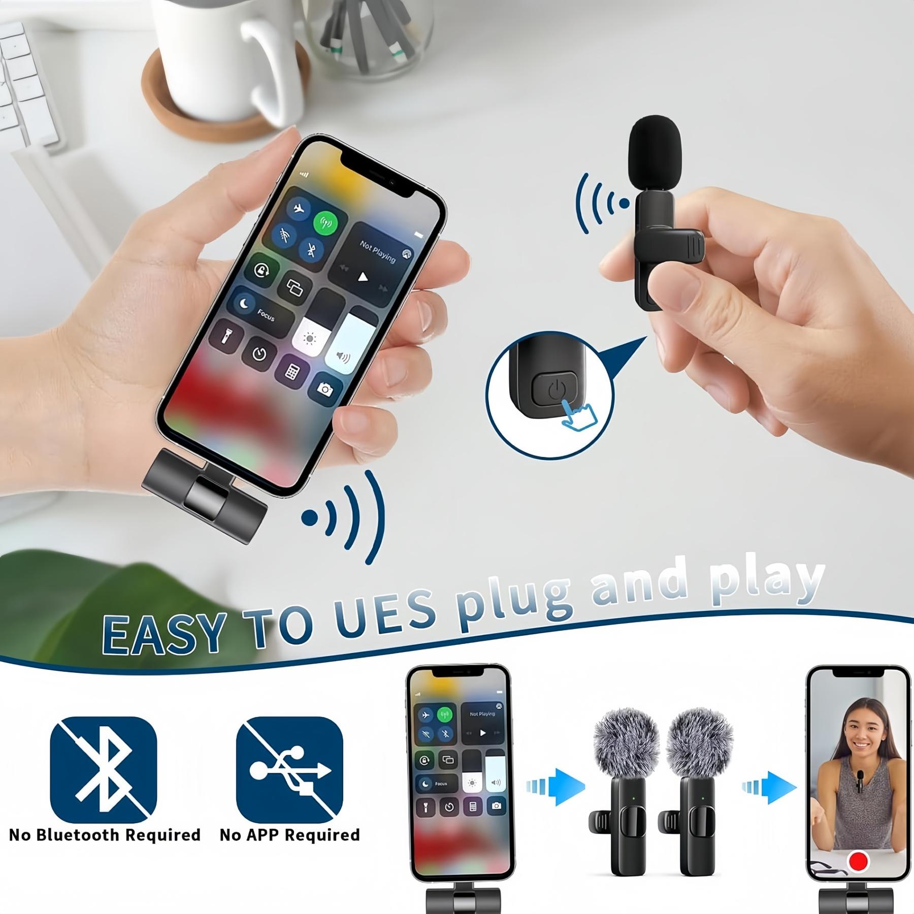 Wireless Mini Microphone for Phone 14 Below-Black Wireless Mini Microphone for iPhone, Android Phone - Lavalier Lapel Mic for Audio Video Recording - Clip on Content Creator Microphones for YouTube Tiktok Podcast Vlogging