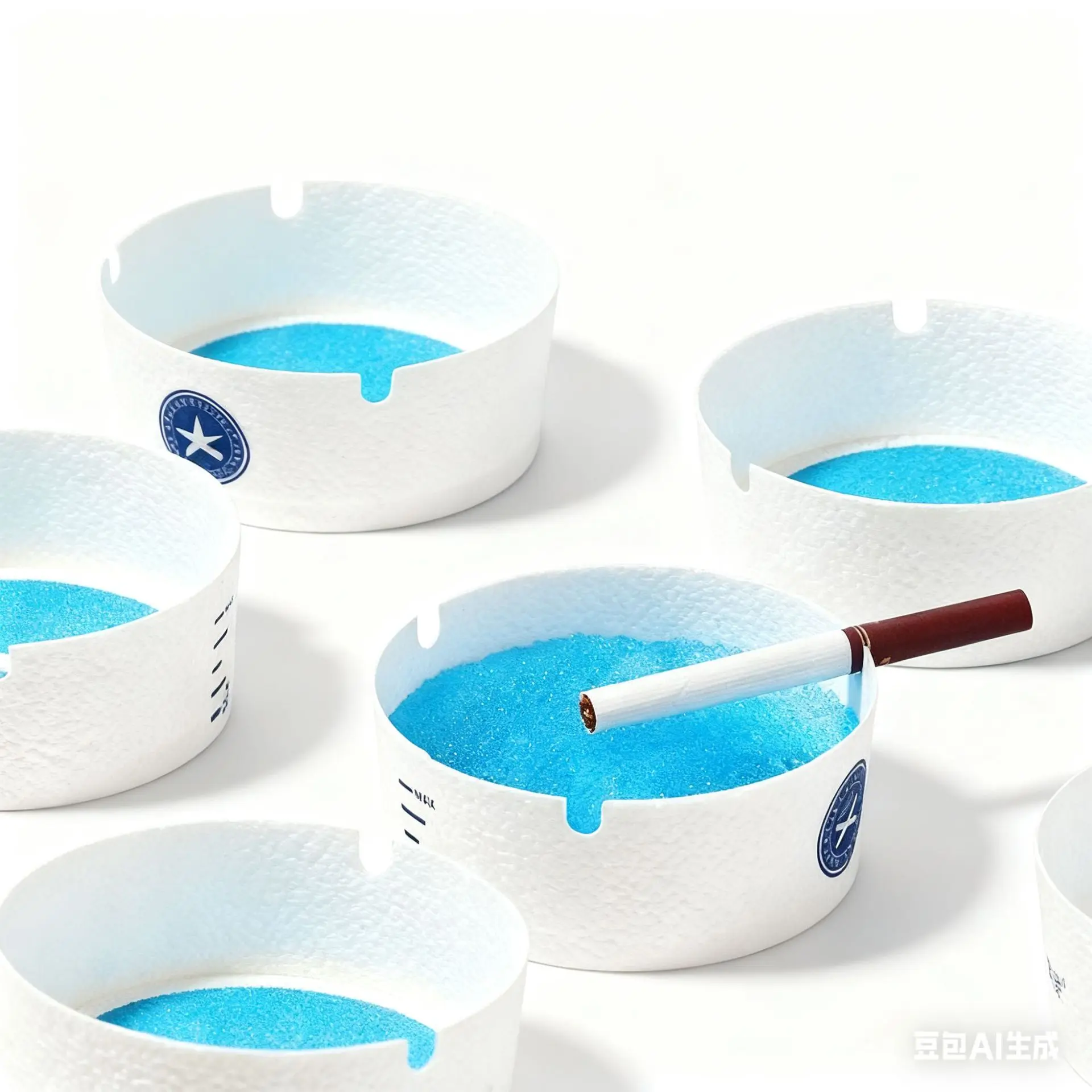 Ceramic Ashtray - Blue Exterior, White Body, Star Logo, Ideal for Smoking Accessories, Home Supplies Home Decor Accent