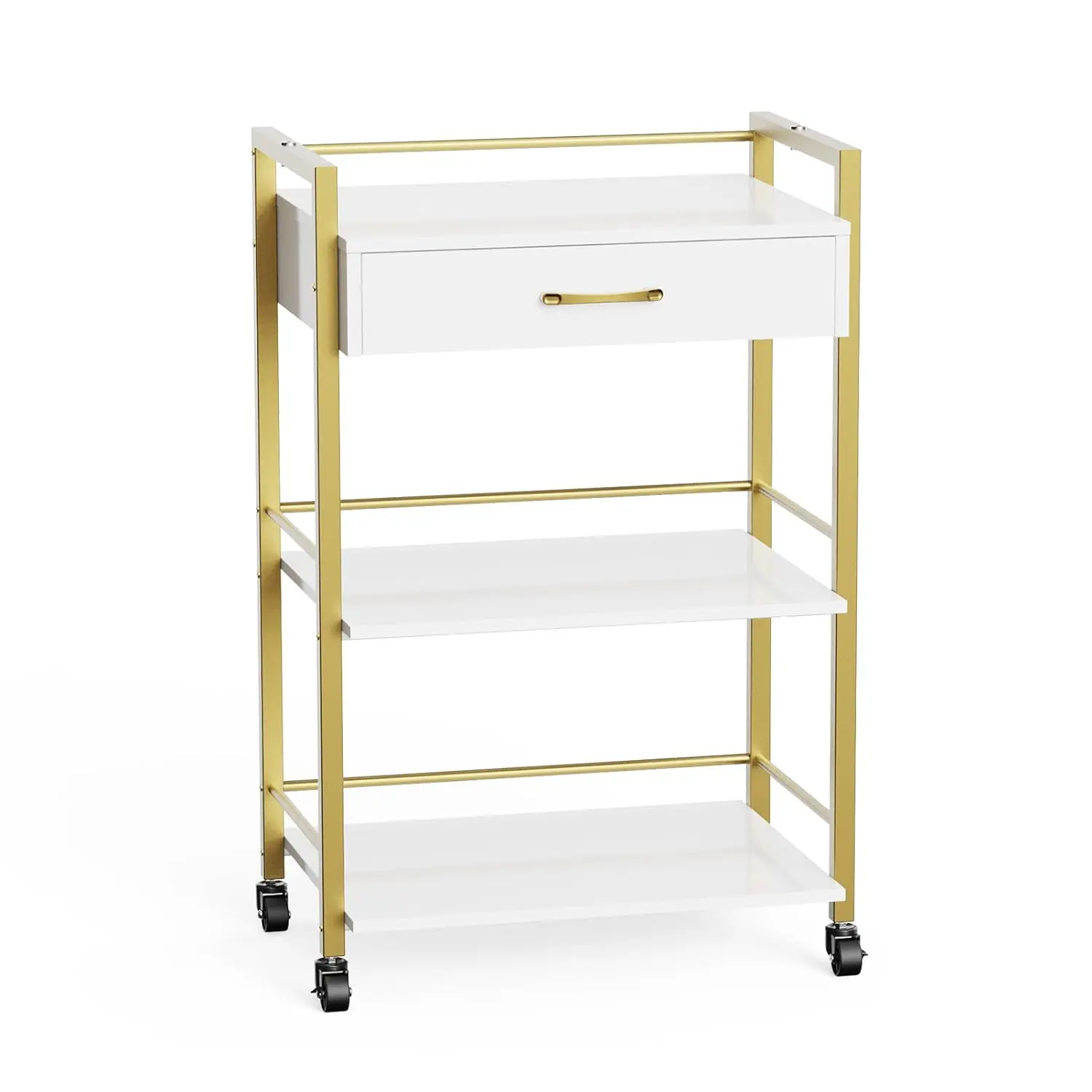 Salon Trolley Cart with Wheels, Wooden Rolling Storage Station, Mobile Utility Cabinet with 1 Drawer 2 Trays, Medical Esthetic Supply for Beauty SPA Massage Tattoo Facials